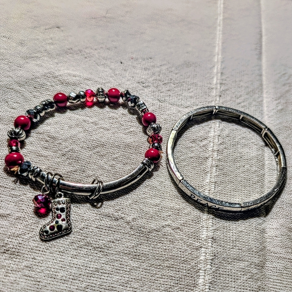 Silver and Red Charm Bracelet Set